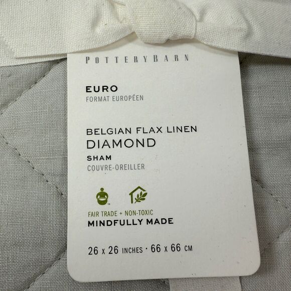Pottery Barn Belgian Flax Linen Sham EURO  Diamond Quilted Pillow‎ Soft Gray NEW - Picture 3 of 5